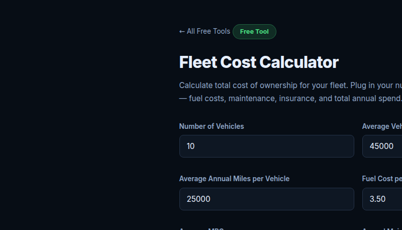 Fleet Cost Calculator interface