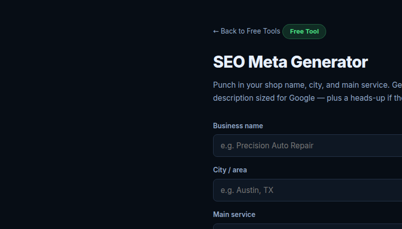 SEO Meta Generator interface