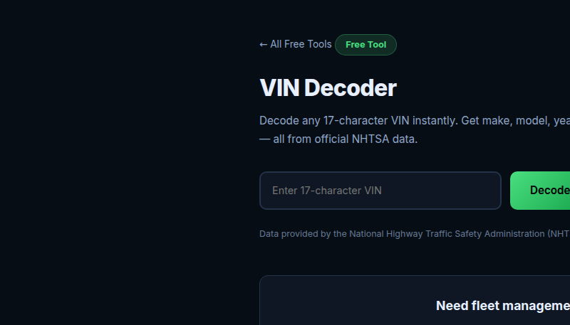 VIN Decoder interface